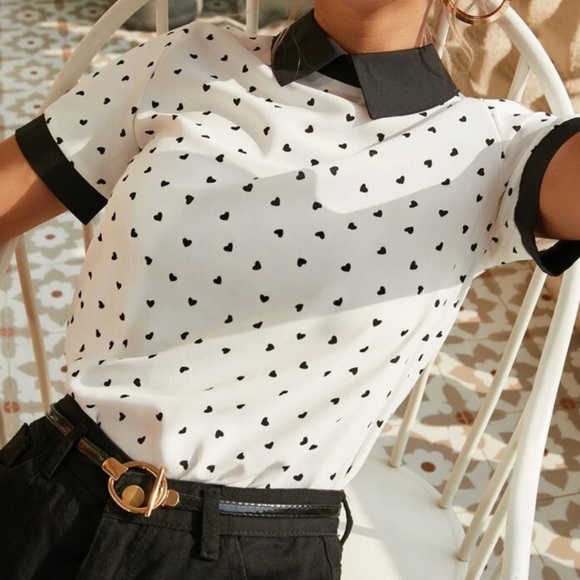 Black white collar detail color block blouse - Picture 3 of 5
